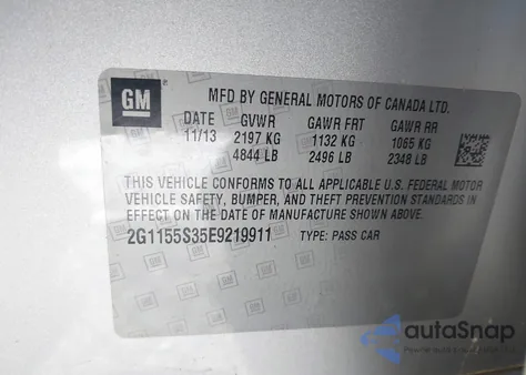 2014 Chevrolet Impala 2Lz из США, поврежденный, VIN 2G1155S35E9219911